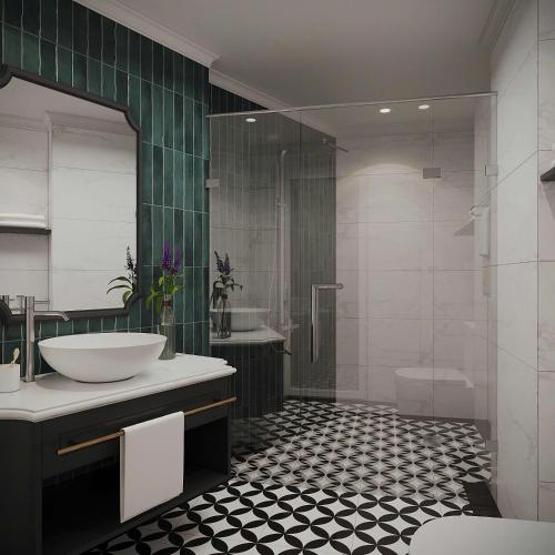 a bathroom with a sink and a tub and a toilet at Market Ben Thanh Kas Hotel Passion in Ho Chi Minh City