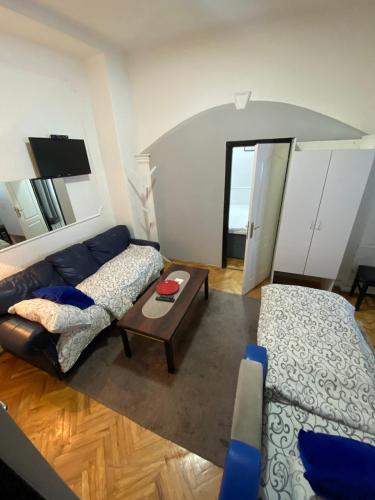 a living room with a couch and a bed at Топсоба12 in Niš