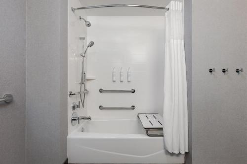 a bathroom with a tub and a shower with a shower curtain at Hampton Inn & Suites Memphis Germantown in Memphis