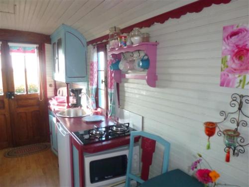 a kitchen with a stove and a counter top at La Petite Fadette in Sancoins