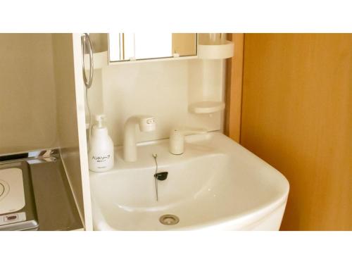 a bathroom with a white sink and a mirror at Anan Station Hotel - Vacation STAY 11048v in Anan