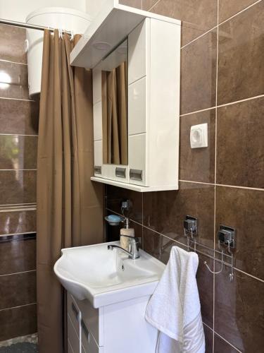 a bathroom with a sink and a mirror at Apartman Pajić in Odžaci