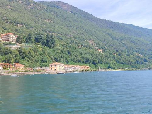a large body of water with houses and a mountain at Apartment Blu Lake by Interhome in Ghiffa