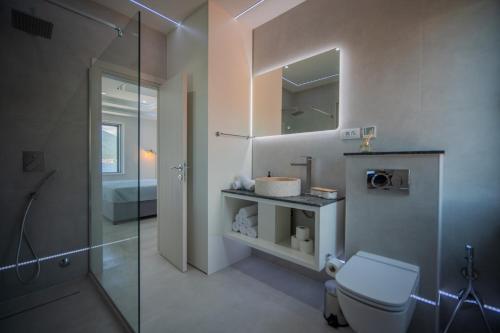 a bathroom with a toilet and a sink and a mirror at Caelum Et Mare in Donja Lastva