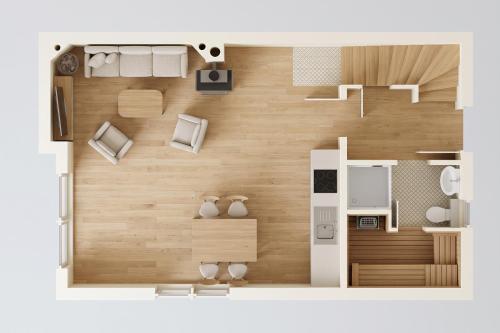 a rendering of a small apartment floor plan at Fischerdorf DDH Hafftraum in Zirchow