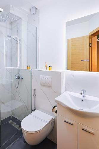 a bathroom with a toilet and a sink and a shower at FourMountains-Jahorina in Sarajevo