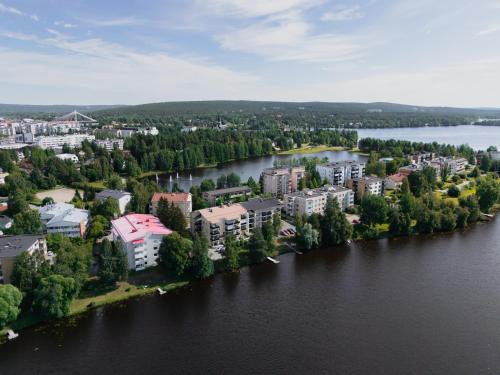 an aerial view of a city next to a river at Nordic Nova II by Elys Collection in Rovaniemi