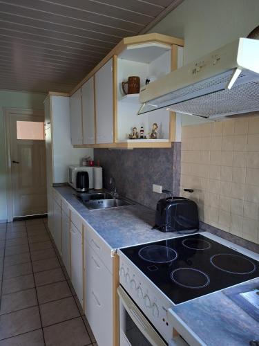a kitchen with a stove and a sink at Einfamilienhaus 