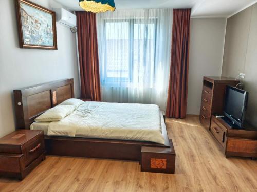 a bedroom with a bed and a television in it at Otopeni Garden Hotel in Otopeni