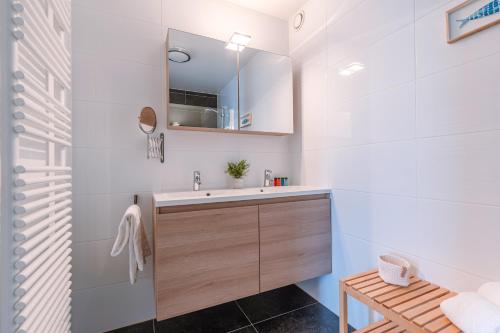 a bathroom with a sink and a mirror at Whaaw Oostende in Ostend