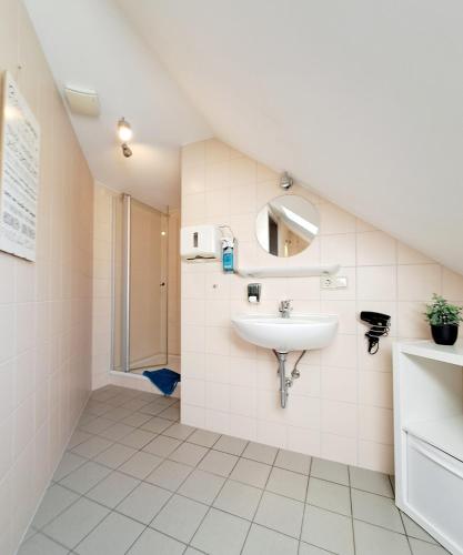 a bathroom with a sink and a mirror at Schullandheim Sohland Spree in Auf der Wiese