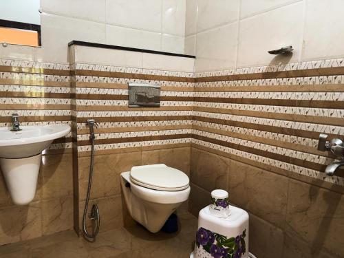 a bathroom with a toilet and a sink at EcoHills in Anachal