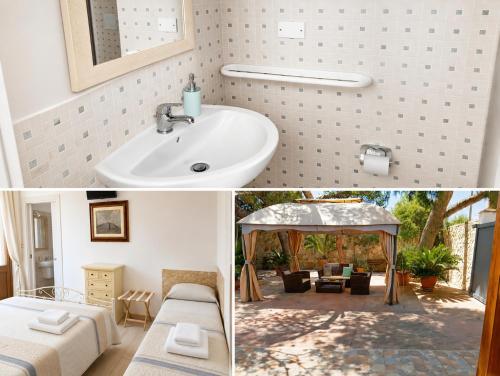a bathroom with two beds and a sink at Marea Blanca - Rooms & Garden in Torre Lapillo