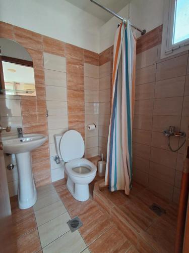 a bathroom with a toilet and a sink at Olympic Studios Aslanidis in Olympic Beach