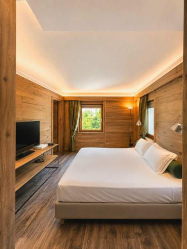 a bedroom with a large bed and a television at Les Neiges D'Antan in Breuil-Cervinia