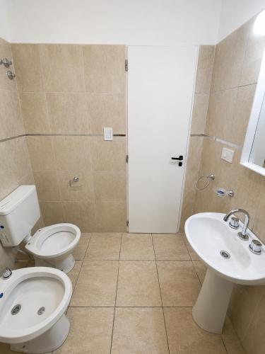 a bathroom with a toilet and a sink at Departamento Centro Viedma in Viedma