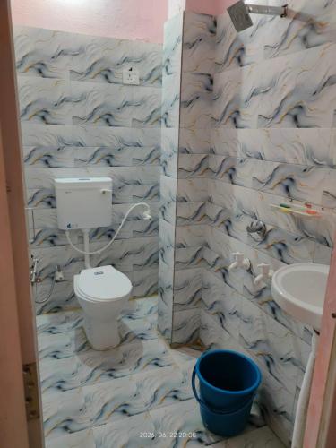 a bathroom with a toilet and a sink at Hotel Madhur Palace in Bhopal