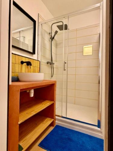 a bathroom with a shower and a sink at Hôtel Paul Riquet in Béziers