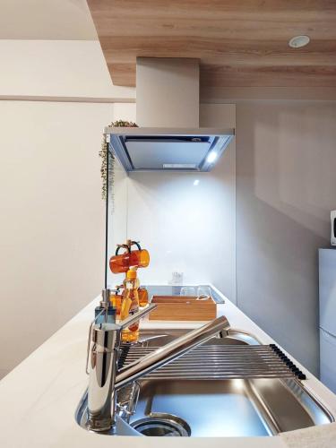 a kitchen with a sink and aaucet at Toyo Yoyoginumi in Tokyo