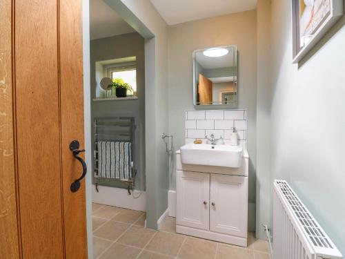 a bathroom with a sink and a mirror at The Annexe Shotley Cottage in Ipswich