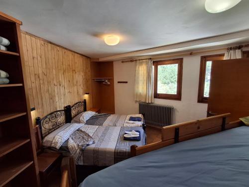 a bedroom with two beds and a window at Setcases-Vallter hostal Mitja Pensió 3 in Setcases
