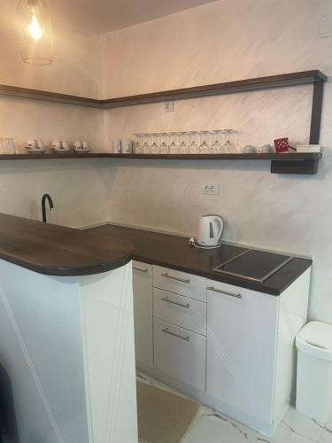 a small kitchen with a sink and a toilet at Romantika 4 in Veliko Gradište