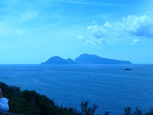 a view of the ocean with mountains in the distance at Villino L'Aranceto Sorrentino in Meta