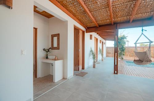 a hallway of a house with a view of a patio at Casa Orybá in Prado