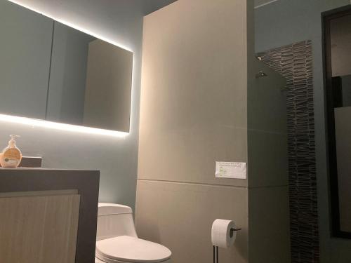 a bathroom with a toilet and a sink and a shower at Casa de Campo Urpichay in Ricardo Palma