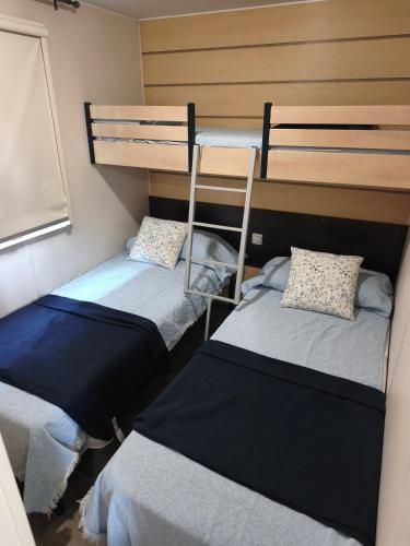 a room with two bunk beds and a window at Residencial Robles in Sanlúcar de Barrameda