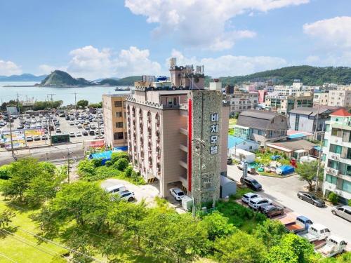 an aerial view of a city with buildings at Beach Condo Motel in Taean