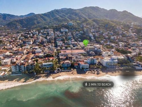 an aerial view of a city on the beach at Le Petit Bonheur - Peaceful Rooftop - 3 min Beach in Puerto Vallarta