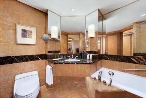 a bathroom with a tub and a toilet and a sink at Hilton Chongqing in Chongqing