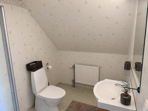 a bathroom with a toilet and a sink at Vånga 771 in Örkelsö