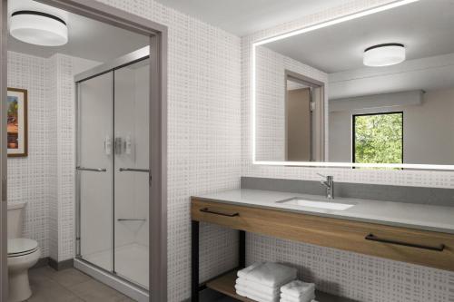 a bathroom with a sink and a mirror at Hampton Inn & Suites Tilton in Tilton