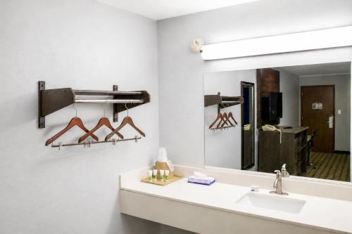 a bathroom with a sink and a mirror at Masters Inn Augusta at Washington Road in Augusta