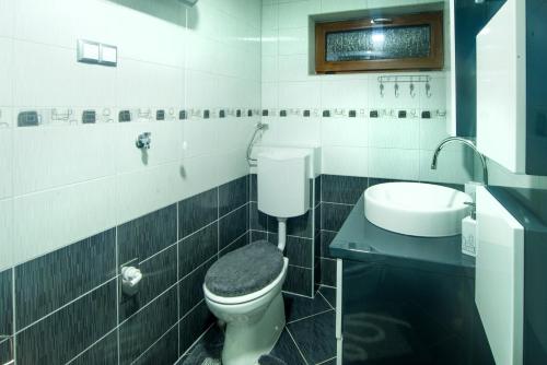 a bathroom with a toilet and a sink at Moonriver Apartment in Veljun