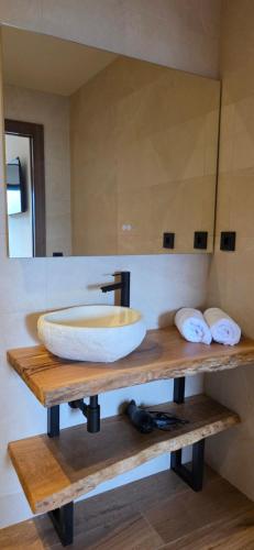 ein Badezimmer mit Waschbecken und Spiegel in der Unterkunft XIA Hotel Boutique in Rialp