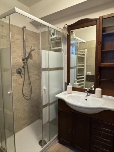 a bathroom with a shower and a sink at B&B Villa Jasiga in Fregene