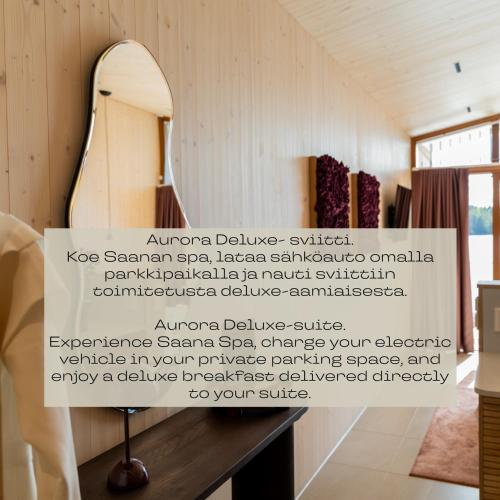 a dressing room with a mirror and a dressing table at Bella Lake Resort in Kuopio