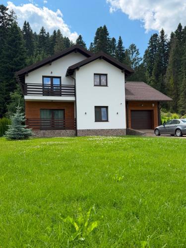 a house with a green lawn in front of it at Voronet Retreat in Voronet
