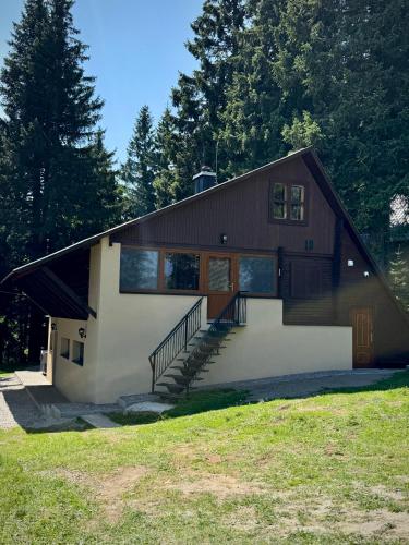 a house with a staircase leading up to it at Chata - TYROLEHAUSE in Martin