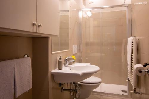 a bathroom with a toilet and a sink and a shower at Agriturismo Castello Di Querceto in Lucolena in Chianti