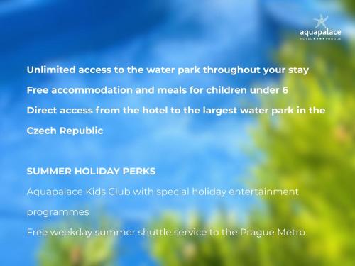 a screenshot of the water park website at Aquapalace Hotel Prague in Čestlice