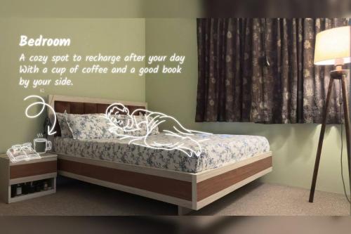 a bedroom with a bed with a sign on it at Gokarna Homestay in Kathmandu