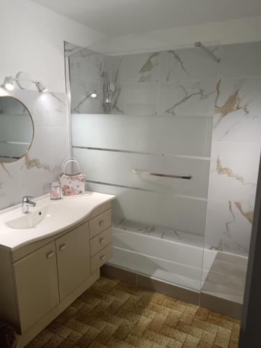 a bathroom with a sink and a shower at le bégare 