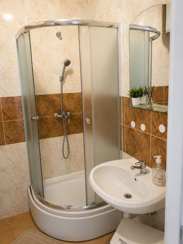 a bathroom with a shower and a sink at Guest House Elizabeta in Split