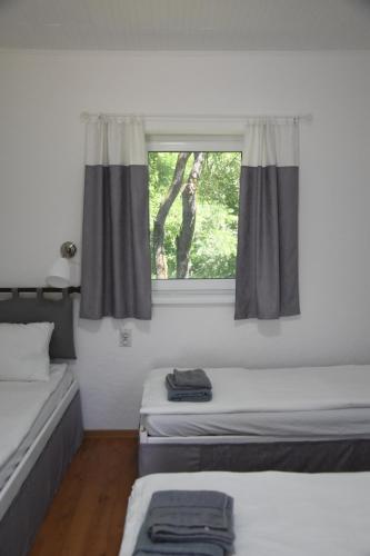 a bedroom with two beds and a window at Ana apartmani in Pačir
