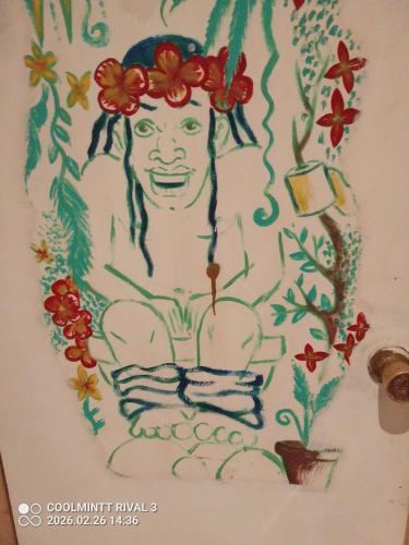 a drawing of a woman holding a book at Chez Hinano SIKI in Bora Bora