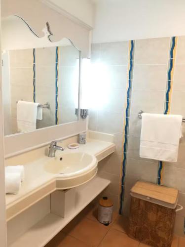 a bathroom with a sink and a mirror at Le Tropical in Sainte-Anne